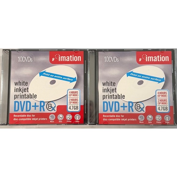 Imation Other - imation DVD+R 8x Speed White Inkjet Printable Recordable Disc 4.7GB 10 Pack X2